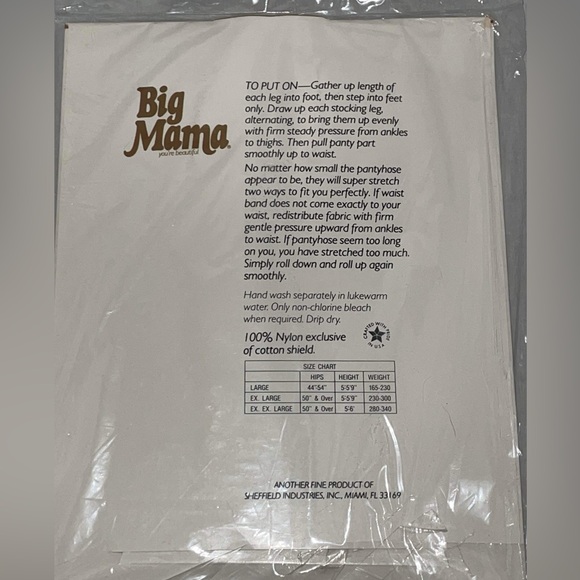Vintage Big Mama reinforced toe E5488 XXL Pantyhose plus size fits 280-340lbs - Picture 2 of 2